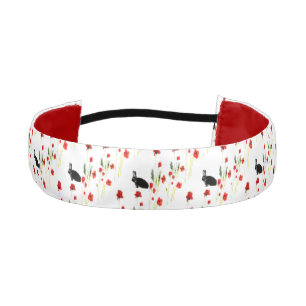 Cinta Para La Cabeza Red Poppies Bunny Rabbits Floral