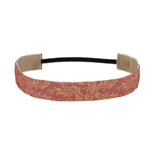 Cinta Para La Cabeza Rojo y estampado de flores del oro