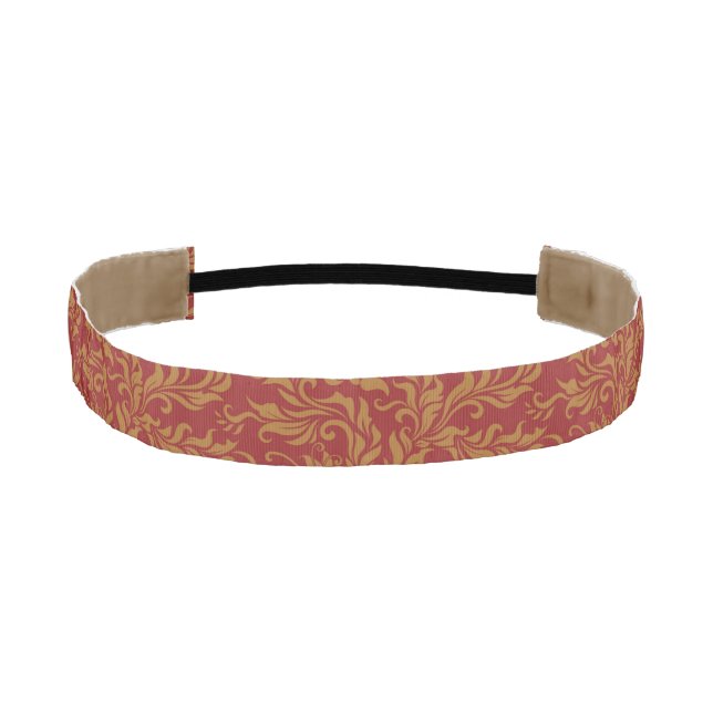 Cinta Para La Cabeza Rojo y estampado de flores del oro (Anverso)