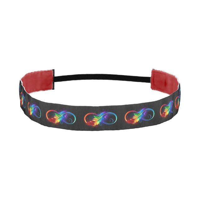 Cinta Para La Cabeza Símbolo infinito con plumas arcoiris (Anverso)