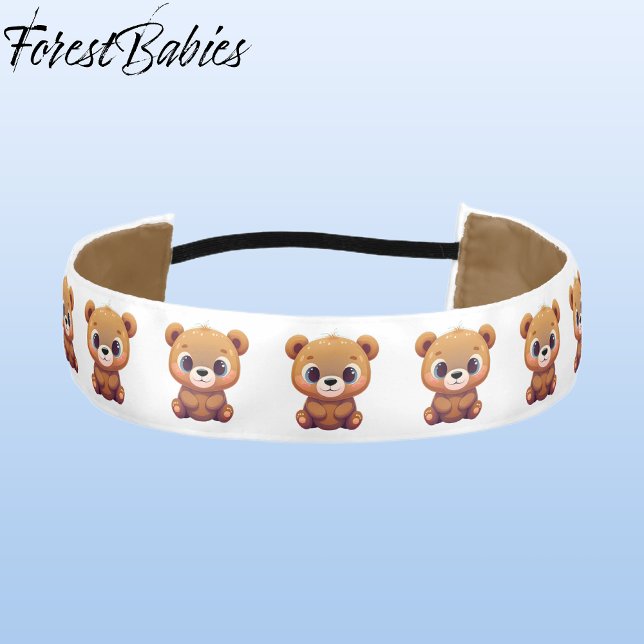 Cinta Para La Cabeza Teddy Bear Cute Whimsical Animal Personalizado Grá (Teddy Bear 🐻 White & Tan ForestBabies Athletic Headband - Front)