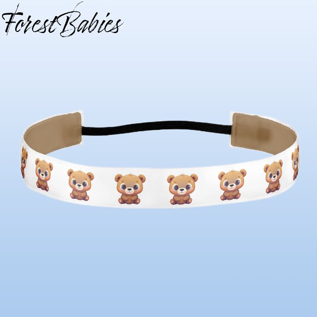 Cinta Para La Cabeza Teddy Bear Diversión Única De Los Animales Whimsic (Teddy Bear 🐻 White & Tan ForestBabies Athletic Headband - Front)