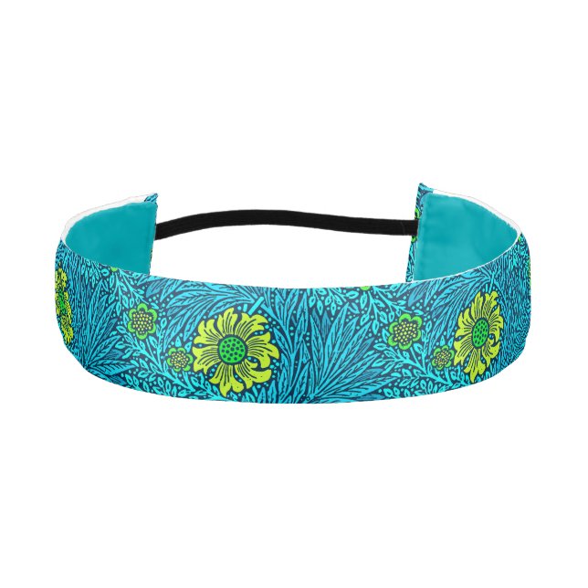 Cinta Para La Cabeza William Morris Marigold, azul turquesa y cobalto (Anverso)