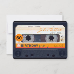 Cinta Retro Cassette Invitación de fiesta de 60 añ