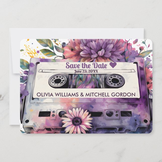 Cinta Retro | Invitación Floral de Boda Retro para (Anverso)