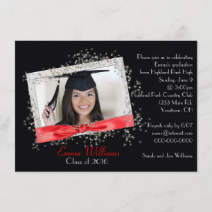 Cinta roja con invitación a graduación Purpurina