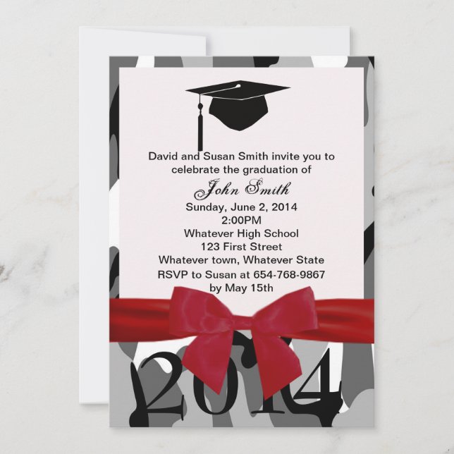 Cinta Roja Y Invitación A La Graduación De Camo Gr (Anverso)