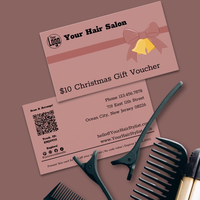 Cinta rosa Cinta de las campanas $10 Navidades Tar (Pink Ribbon Bells $10 Christmas Gift Voucher Card)