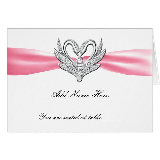 Cinta rosa Cisne Plata Cisnes plegado Tarjeta de m (Anverso (Horizontal))
