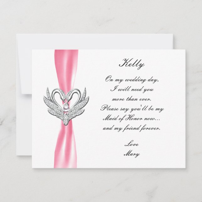 Cinta Rosa Cisnes de Plata Tarjeta de Dama de Hono (Anverso)