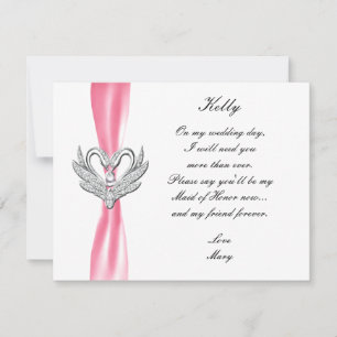 Cinta Rosa Cisnes de Plata Tarjeta de Dama de Hono