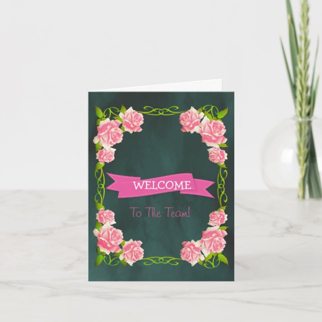 Cinta rosa con tarjeta de bienvenida con borde bla (Anverso)