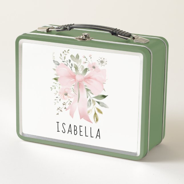 Cinta Rosa Floral Verde Coquette Personalizado (Anverso)