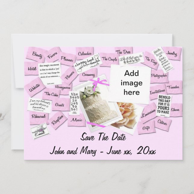 Cinta rosa, Pastel Boda Guardar la postal de fecha (Anverso)