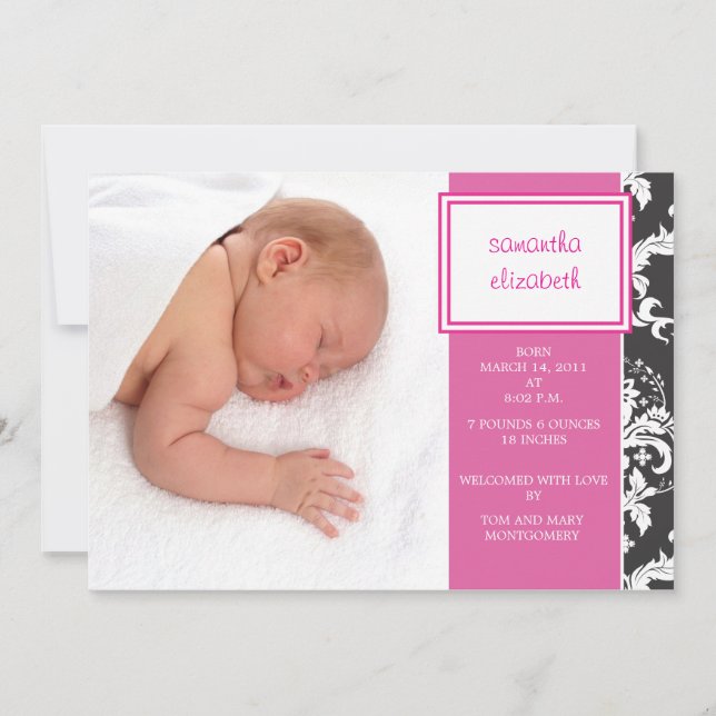 Cinta rosa y anuncio de nacimiento de Damask (Anverso)