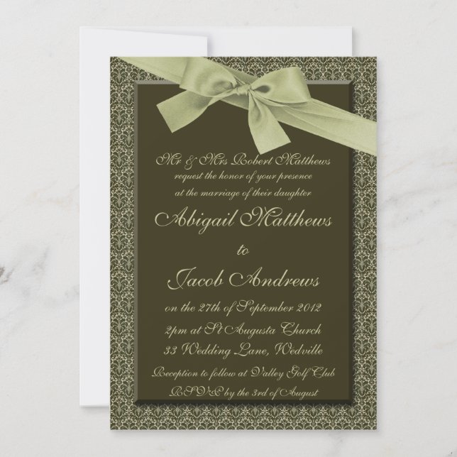 Cinta verde oliva - Invitación a la boda (Anverso)