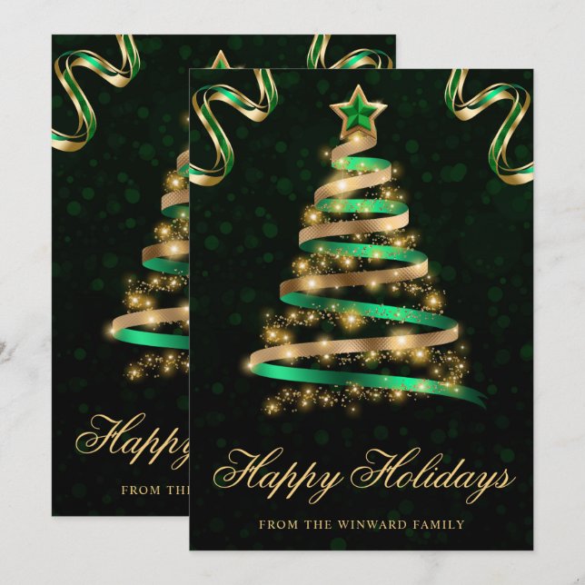Cinta Verde y Dorada Brillante Árbol de Navidad (Anverso / Reverso)