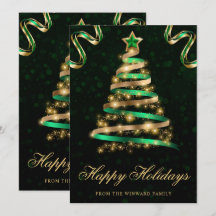 Cinta Verde y Dorada Brillante Árbol de Navidad