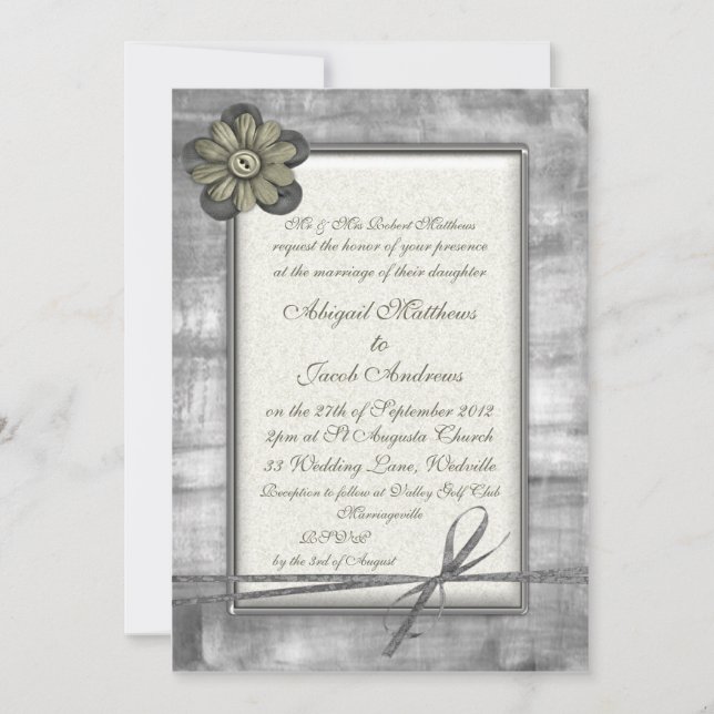 Cinta y Flor Plata y Oro - Invitación a matrimonio (Anverso)