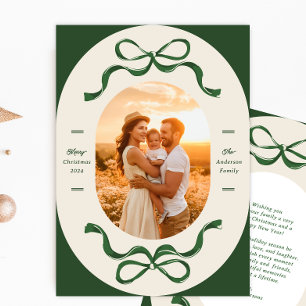 Cinta y Lazo de Navidad Moderna Foto Oval Verde