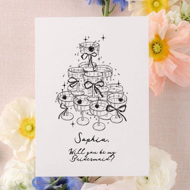 Cinta y tarjeta de dama de honor para la celebraci (Champagne and Bows Bridesmaid Proposal card)