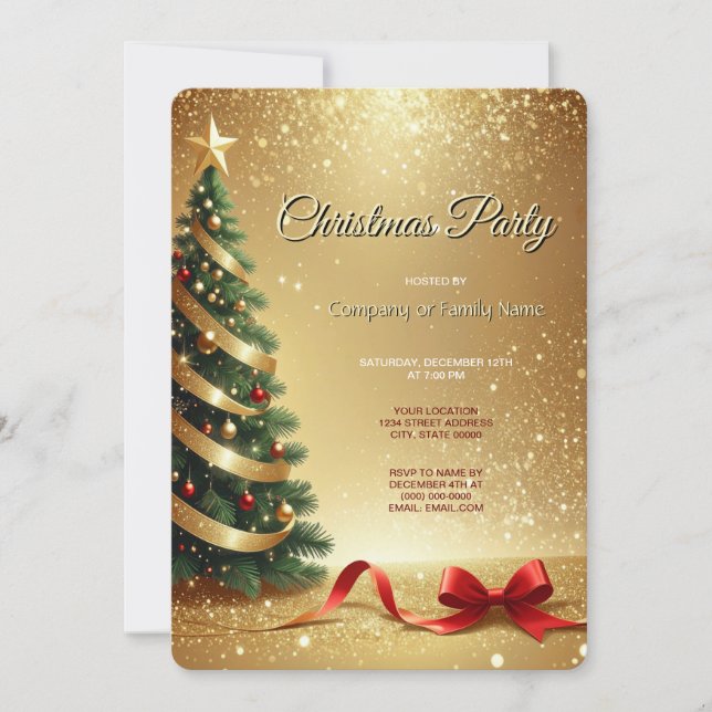 Cintas de árbol de Navidad Invitación a la fiesta  (Anverso)