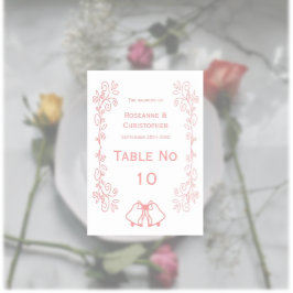 Cintas de tarjetas de números de tabla Boda rosa