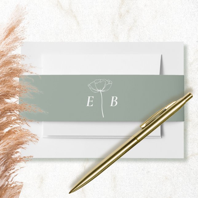 Cintas Para Invitaciones Acento floral de monograma blanco verde sabio inic (Subido por el creador)