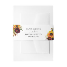 Cintas Para Invitaciones Acuarela De Girasol Rústico Floral Roja Borgoña