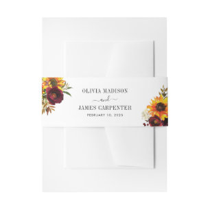 Cintas Para Invitaciones Acuarela De Girasol Rústico Floral Roja Borgoña