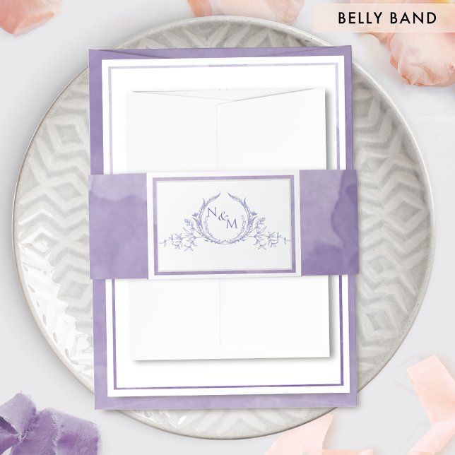 Cintas Para Invitaciones Acuarela de lavanda elegante, Boda de monograma (Subido por el creador)