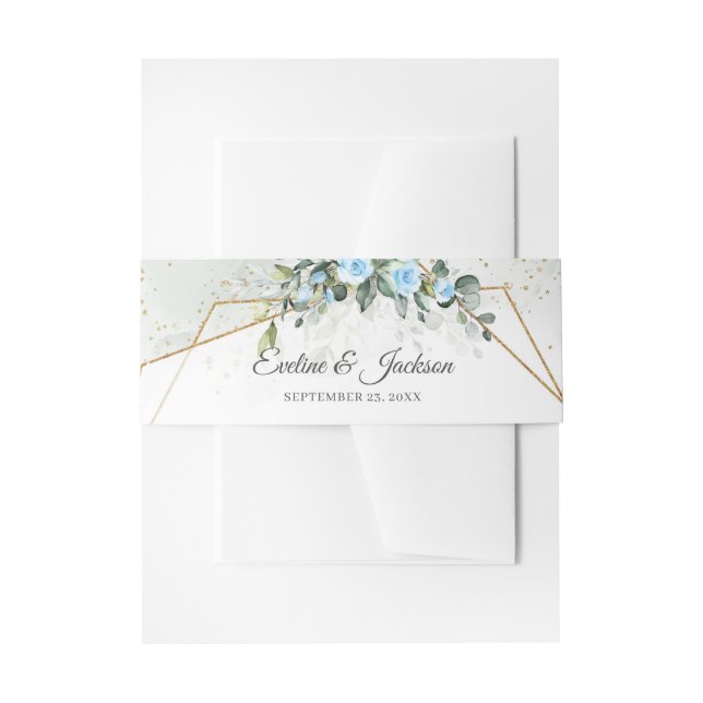 Cintas Para Invitaciones Acuarela de moda Flores azules de hielo Eucalyptus (Anverso Ejemplo)