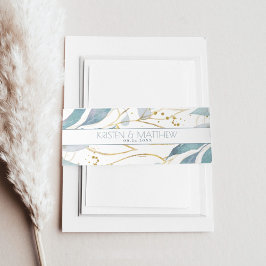 Cintas Para Invitaciones Acuarela Dusty Blue Floral Elegante Boda Gold