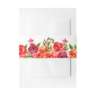 Cintas Para Invitaciones Acuarela Floral Rojo Naranja 