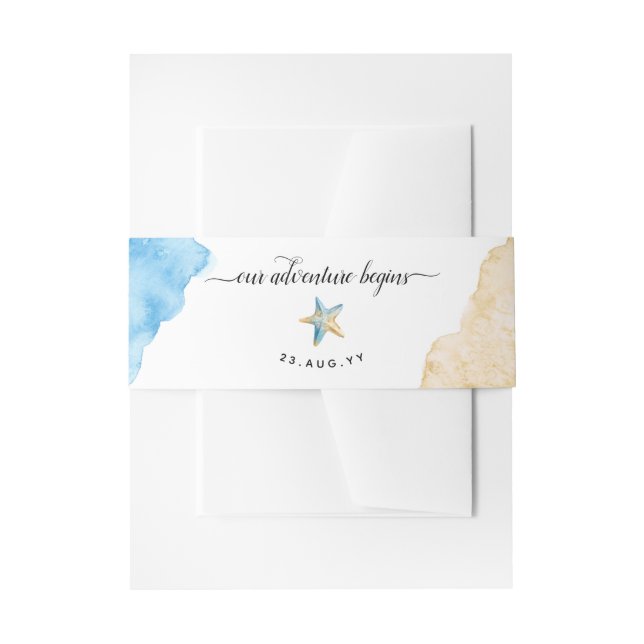 Cintas Para Invitaciones Acuarela Starfish Playa Costera Wedding Sea Sand (Anverso Ejemplo)
