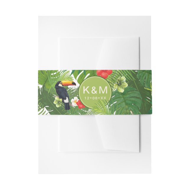 Cintas Para Invitaciones Acuarela Tropical con Toucan Green ID577 (Anverso Ejemplo)