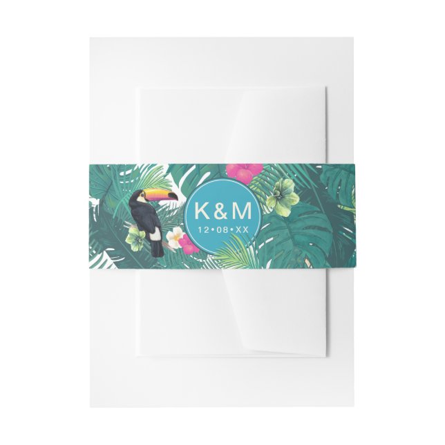 Cintas Para Invitaciones Acuarela Tropical con Toucan Verde azulada ID577 (Anverso Ejemplo)