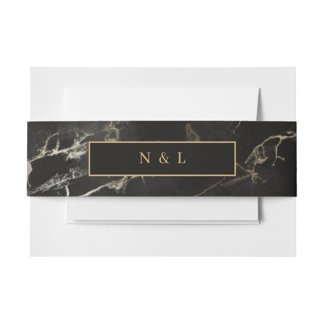 Cintas Para Invitaciones Agar de mármol dorado negro (Anverso Ejemplo)