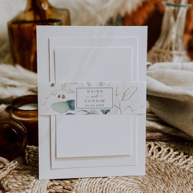 Cintas Para Invitaciones Airy Greenery y Gold Leaf Boda (Subido por el creador)