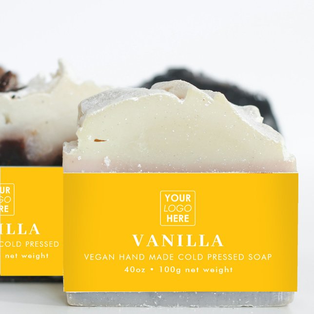 Cintas Para Invitaciones Ajuste de la etiqueta de producto de la banda del  (Yellow Logo Soap Belly Band Product Label Wrap)