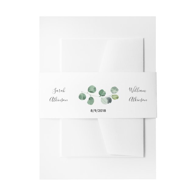 Cintas Para Invitaciones Alianza de boda verde del eucalipto (Anverso Ejemplo)