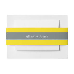 Cintas Para Invitaciones Amarillo sólido, cinta de gris carbonífero Monogra