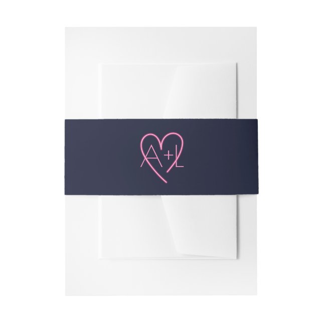 Cintas Para Invitaciones Amor eléctrico Neon Corazón rosa y Monograma (Anverso Ejemplo)