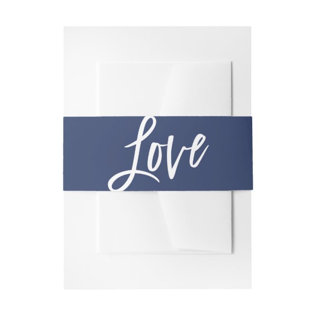 Cintas Para Invitaciones AMOR moderno boda mano con letras azul marino blan (Anverso Ejemplo)