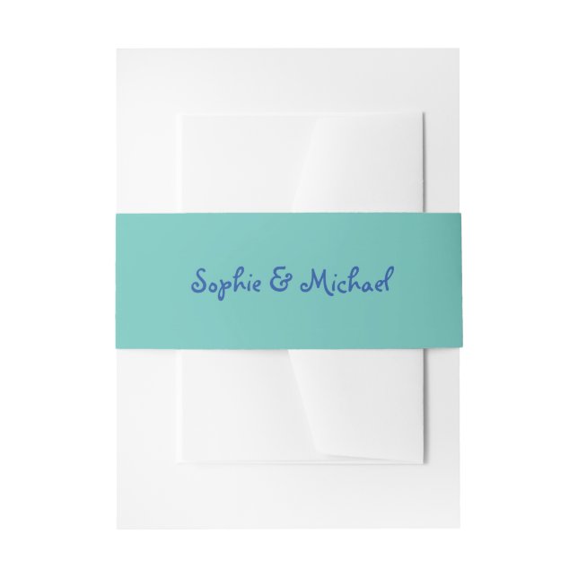 Cintas Para Invitaciones Amour | Boda de letra manuscrita azul y teal (Anverso Ejemplo)