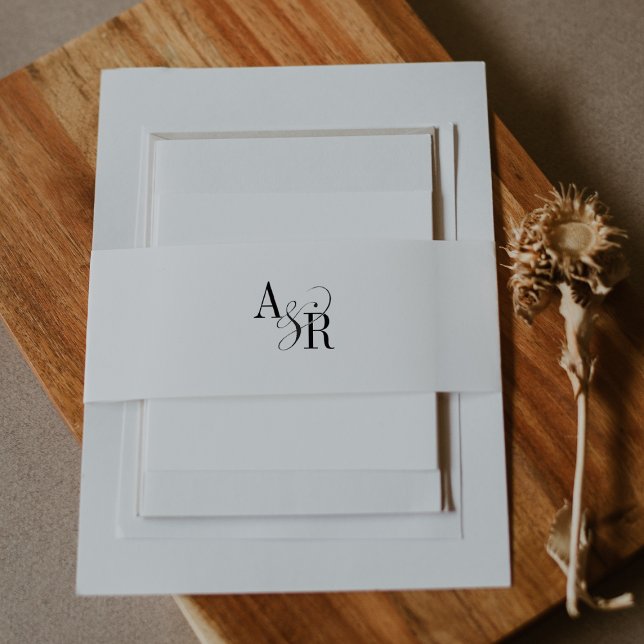 Cintas Para Invitaciones ANDREA Mínimo formal Blanco Elegante Boda (ANDREA Formal Minimal White Black Elegant Wedding Invitation Belly Band)