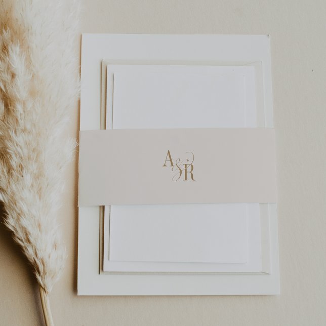 Cintas Para Invitaciones ANDREA Moderno Crema Dorada Mínimo Simple Boda (ANDREA Modern Gold Cream Minimal Simple Wedding Invitation Belly Band)