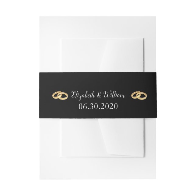 Cintas Para Invitaciones Anillos de boda elegantes en negro, blanco y dorad (Anverso Ejemplo)