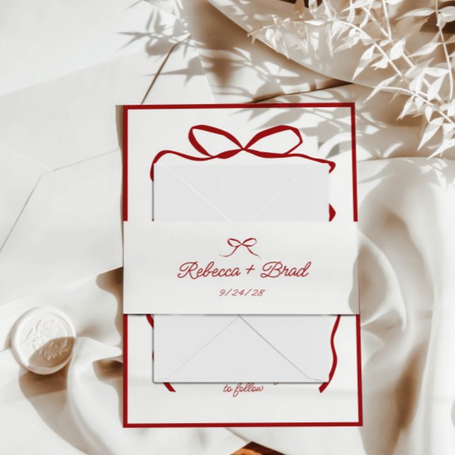 Cintas Para Invitaciones Arco de mano dibujado Cinta Boceto Boda (Red Hand Drawn Bow Ribbon Sketch Wedding Invitation Belly Band)