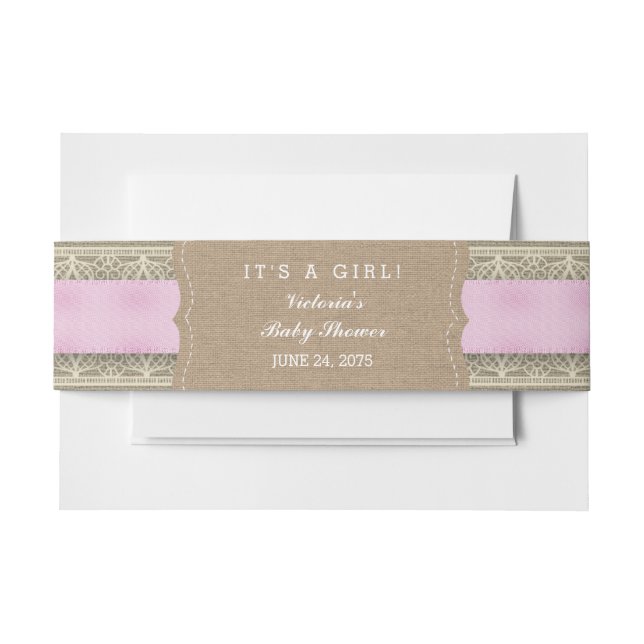 Cintas Para Invitaciones Arpillera Rústica Rosa y Encaje (Anverso Ejemplo)